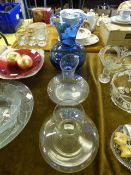 2 Clear Glass Vases and Blue Glass Vase