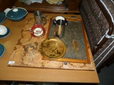 Assorted Decorative Items Including; Lead Sculpture and Carved Wood Panel