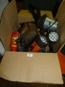 Box Containing Early Blow Lamp, Drills, Inspection Lamps, Etc