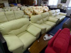 Beige Leather Two Seat Settee, Arm Chair and a 2.5 Seat Settee