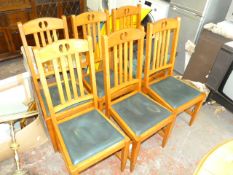 Set of Six Highback Oak Framed Chairs with Upholstered Seats