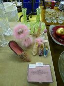 Green Glass Dressing Table Set with Scent Bottles etc