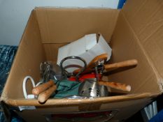 Box Containing Assorted Kitchenalia Including; Coffee Frother, Kebab Sticks, Water Bottle, Etc