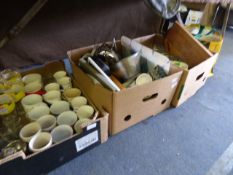 Three Boxes of Kitchenalia and One Bag of Plant Pots