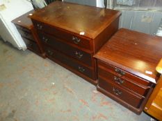 Mahogany Chest of Three Drawers with Two Match Three Drawer Bedside Cabinets
