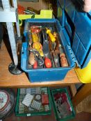 Blue Plastic Tool Box Containing Assorted Hand Tools