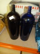 Pair of Blue Glass Decorative Bottles