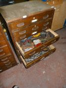 Nine Drawer Wood Chest Containing Assorted Engineers Precision Tools, Drill Bits, Lathe Tooling, Etc