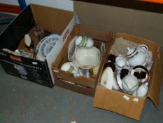 Three Boxes of Assorted Decorative Items Including Part Dinner Service, Meat Plates, Decorative