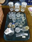 Three Pickle Jar and a Tray of Glass Ornaments