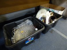 Box of Glassware and a Box of Plates, Etc