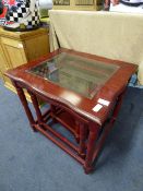 Nest of 3 Mahogany and Glass Tables