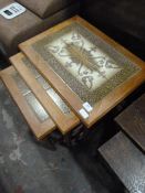 Teak Nest of Three Tables with Tile Tops