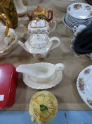 Three Teapots, Sauce Boat and Pickled Onion Jar