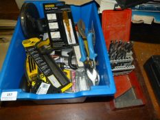 Box Containing Assorted New Hand Tools Including Allan Keys, Pliers, Multi Tester, Drill Bits, Etc