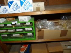 *Component Drawer Containing Assorted Picture Hooks and a Box of Brass Picture Hooks