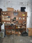 *Contents of Pine Shelving with Includes; Various Vintage Lawnmower Spurs, Taps Dies, Key Blanks,