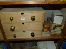 *Set of Three Drawers plus SEven Boxes of Antique Brass and Polished Brass Cupboard Knobs