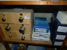 *Set of Six Drawers and Seven Boxes of Polished and Brushed Stainless Steel and Chrome Knobs