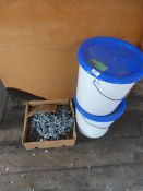 *Two Buckets and a Box Containing Decorative Galvanised Chain