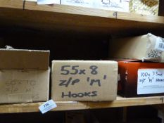 *Nine Boxes of Various Shaped Cup Hooks, Square Hooks in Assorted Sizes