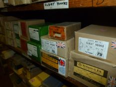*Seventeen Boxes Containing Plain Patterned Cupboard Buttons, Cleats and Hooks, Etc