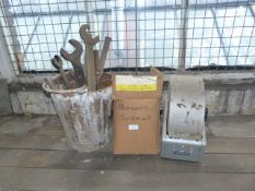 *Galvanised Bucket Containing Assorted Spanners, Boxwood Bobbins and a Rotadex System