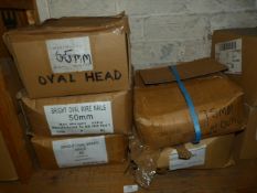 *Five Boxes of Bright Oval Brads Wire Nails in Various Sizes