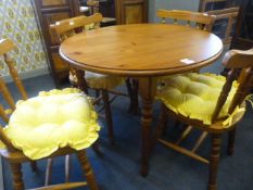 Small Circular Pine Table with Four Chairs