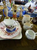 Three Figurines, Plates, Jugs, Etc