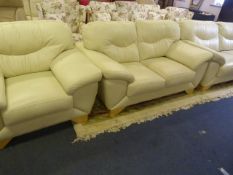 Large Beige Leather Two Seat Settee, Small Two Seat Settee and a Matching Arm Chair
