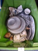 Box of Pottery, Plates, Jugs, Cups, Etc