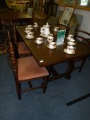 Dark Oak Extending Table with Four Upholstered Dining Chairs
