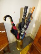 Large Brass Umbrella Stand and Contents