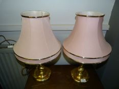 Pair of Brass Table Lamps With Pink Shades