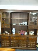 Large Oak Wall Unit with Four Ornate Glazed Doors