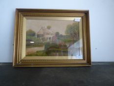 Needlework Depicting a Cottage