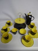 Part Yellow and Black Palasia Ware Coffee Set