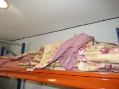 Assorted Curtains, Helmets, Etc in Red, White and Yellow Floral