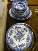 Brass Tray, Shoe Horn and Blue&White Pottery