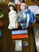 Three Dolls, Two Advertising, Cribbage Boards, Cigarette Case and a Compact