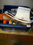 Box Containing Assorted Handtools, Power Tools, Work Light, Etc