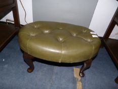 Green Leather Deep Buttoned Footstool