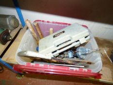 Box Containing Assorted Handtools, Staple Gun, Electric Screwdriver, Etc