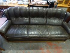Three Seat Leather Sofa on Wooden Base