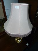 Brass Table Lamp with Pink Shade