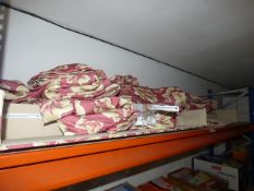 Assorted Curtains, Helmets, Etc in Red, White and Yellow Floral