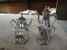 *Silver Plated Four Piece Tea Set Comprising of Teapot, Water Jug, Creamer and Sugar Basin