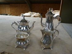 *Silver Plated Four Piece Tea Set Comprising of Teapot, Water Jug, Creamer and Sugar Basin