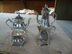 *Silver Plated Four Piece Tea Set Comprising of Teapot, Water Jug, Creamer and Sugar Basin